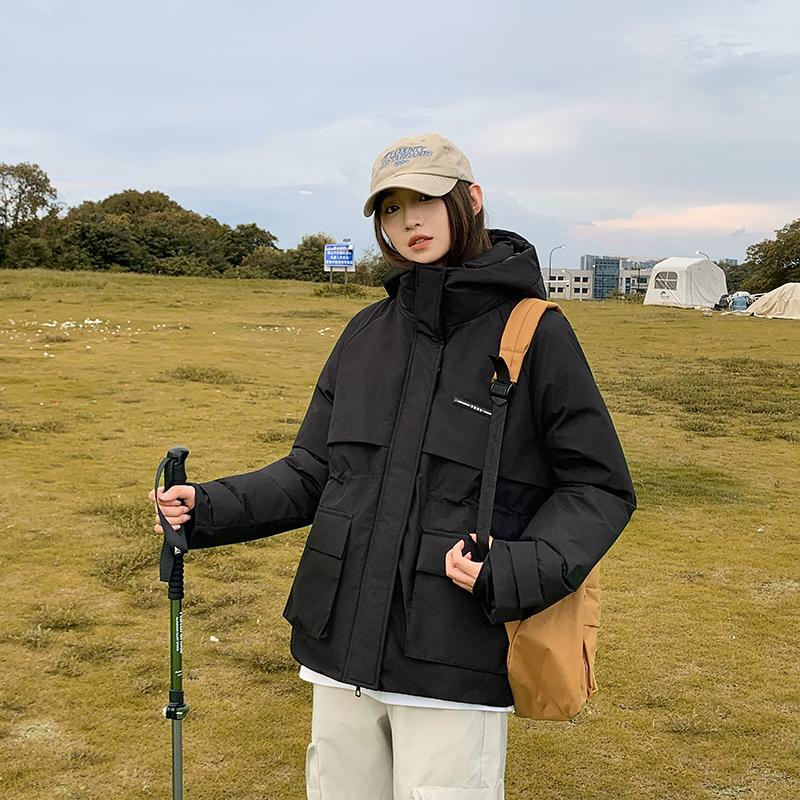 

Осень-зима, утепленная теплая парка, женская повседневная милая однотонная Свободная куртка с капюшоном и большим карманом, верхняя одежда XXL чёрный