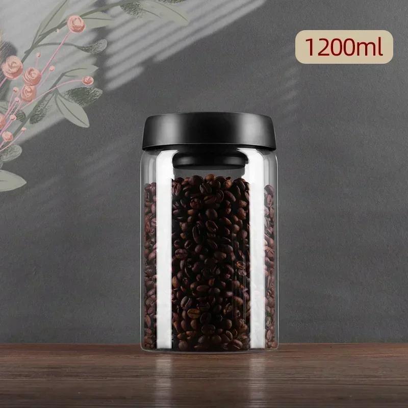 Coffee Beans Vacuum Sealed Borosilicate Glass Tank Moisture Proof Air Extraction Cereals Storage Jar for Kitchen Tea Storage