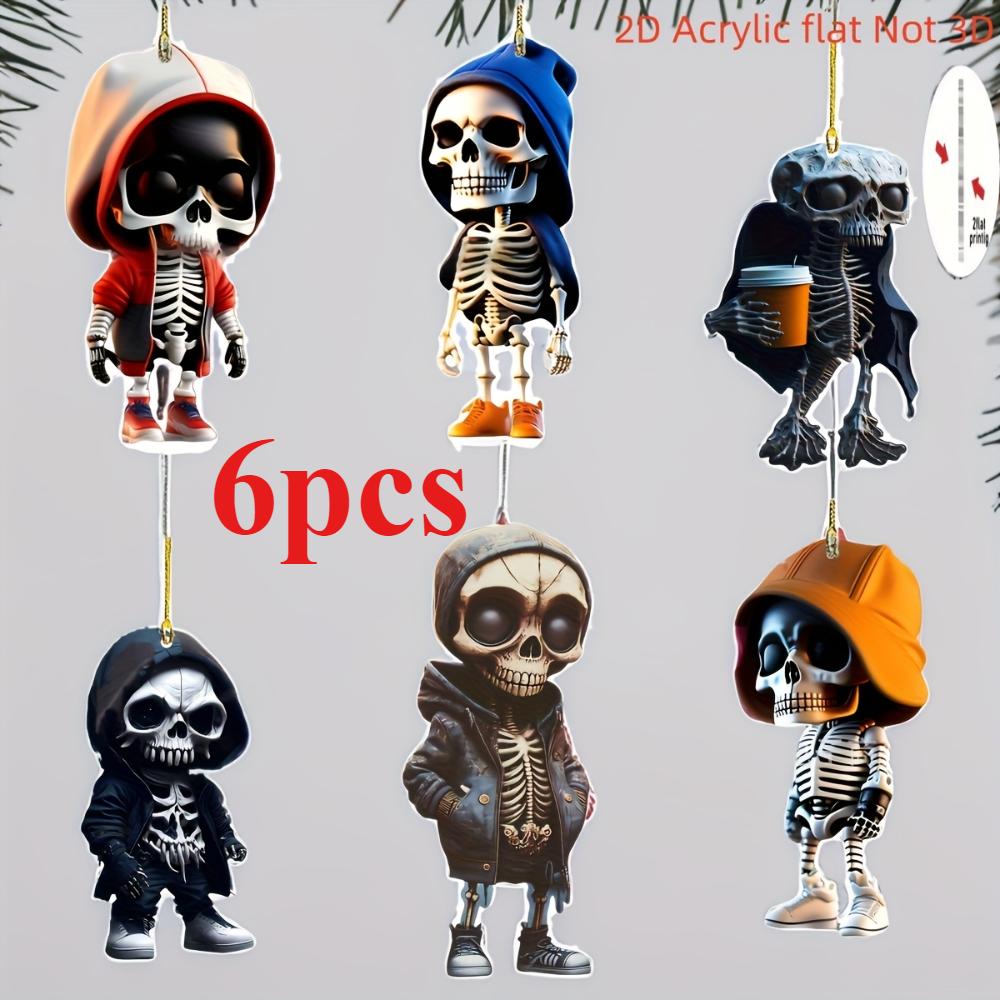 

2D Плоская Винтажная Акриловая Подвеска Череп, Набор из 6 штук - Цветной Декор Черепа для Хэллоуина, Рождества, Дня Святого Валентина, Декор для Офиса и Дома