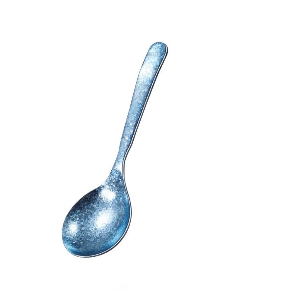 

Rainbow Titanium Soup Spoon Corrosion-resistant Dessert Spoon Meal Rice Ladle Outdoor Camping Round Bottom Blue
