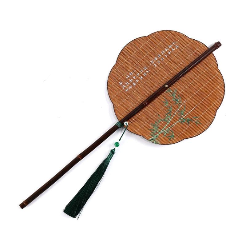 Бамбуковый Складной Веер Китайский Складной Ручной Веер Круглый Складной Веер Древние Стилі Поясной Веер с Длинной Ручкой Домашний Декор
