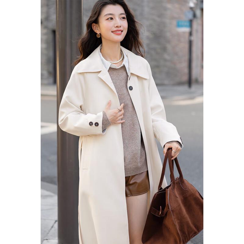 Mokana Women's Elegant Belted Long Trench Coat