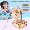 3D Wooden Jigsaw Puzzle Phonograph Music Box, DIY Petal Trumpet Model, Wind-up Music Box, Retro Music Gift Assembly Kit