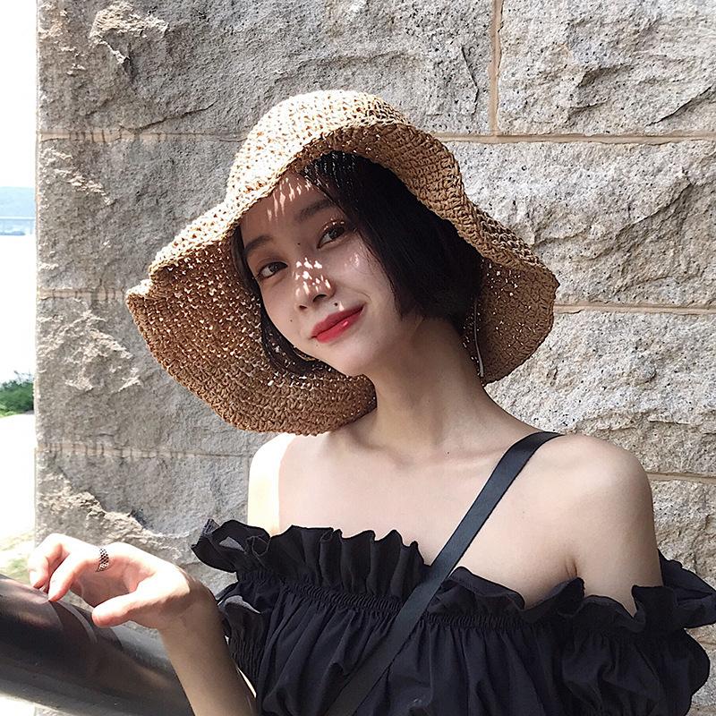 

French vintage court-style straw fisherman hat, soft girl Japanese lace straw hat, summer sun hat for women M（56-58cm） бежевый
