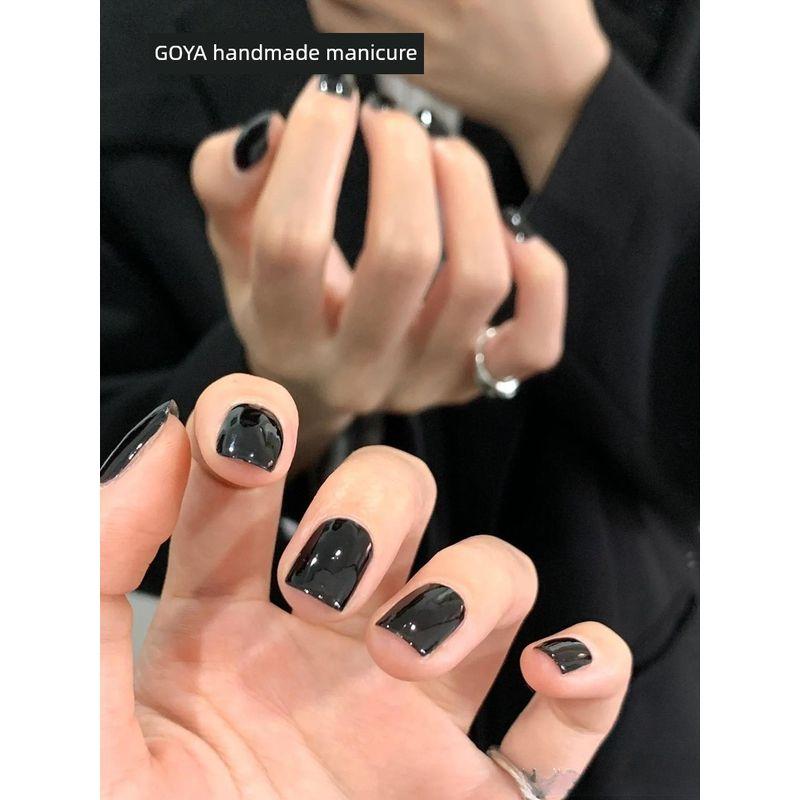 

Wear Armor Pure Color Black Short round Head Square Head Nail Stickers Finished Product Sweet Cool Sexy Monochrome Fake Nails Student XS pure black short Square