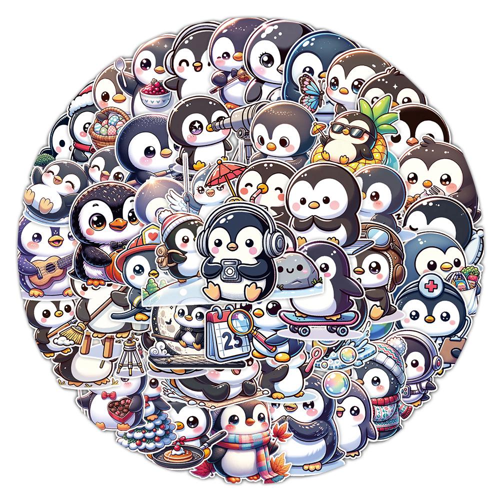 50 Cute Waterproof Penguin Stickers for Luggage & Skateboards - Creative Cartoon Designs for Kids