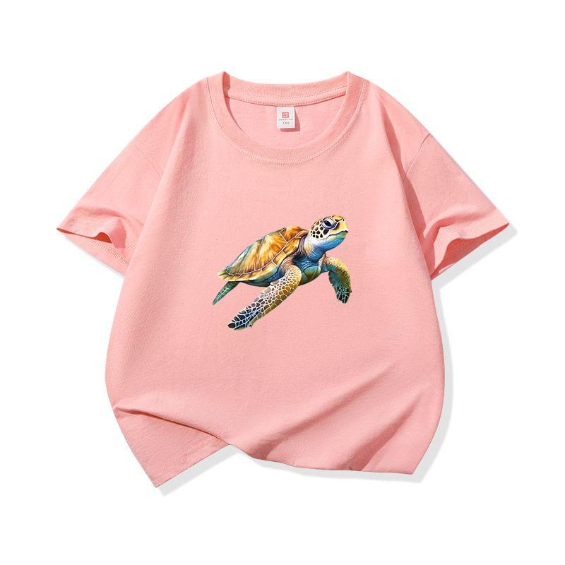Realistic Watercolor Sea Turtle Graphic Tee Kids Pure Cotton Crew Neck Print T Shirt Short Sleeve Muticolor Tops Boys Girls