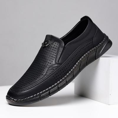 2024 verão novo sapatos casuais de couro respiráveis vazados masculinos sapatos masculinos feitos à mão online de couro macio sola macia com furos 6113