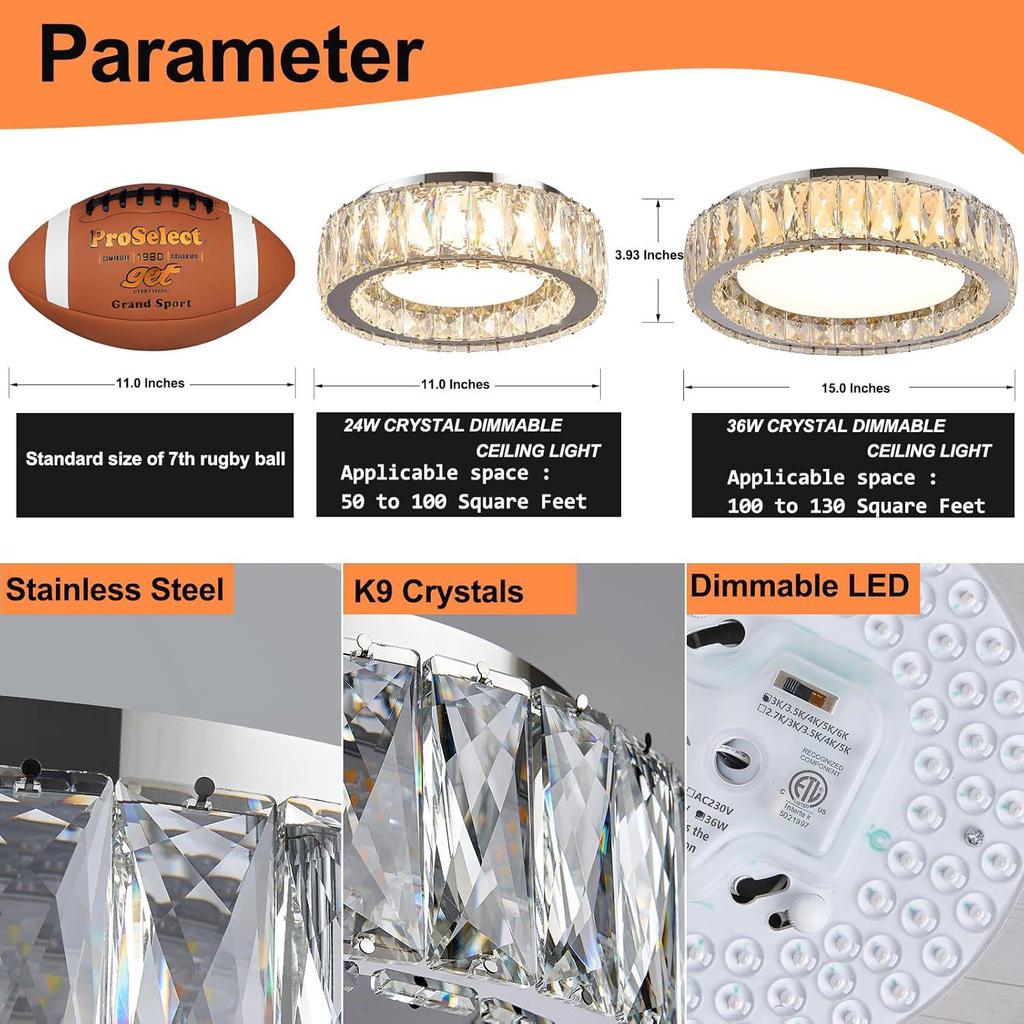 Round Crystal Ceiling Light - Modern Minimalist Luxury Fixture for Bedroom or Entryway