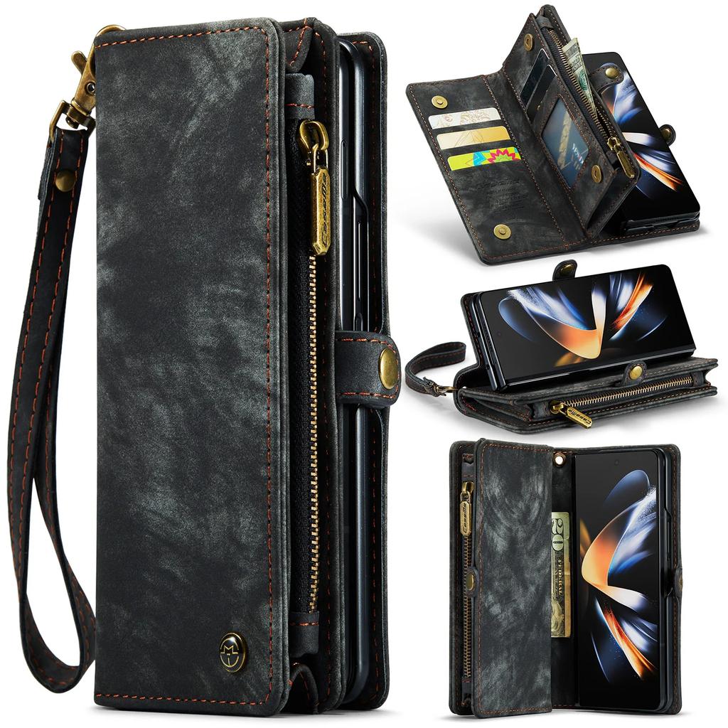 Business Zipper Multi Cards Solt Wallet Leather Case For Samsung Galaxy Z Fold 6 5 4 5G Full Protection Purse Pocket Book Cover