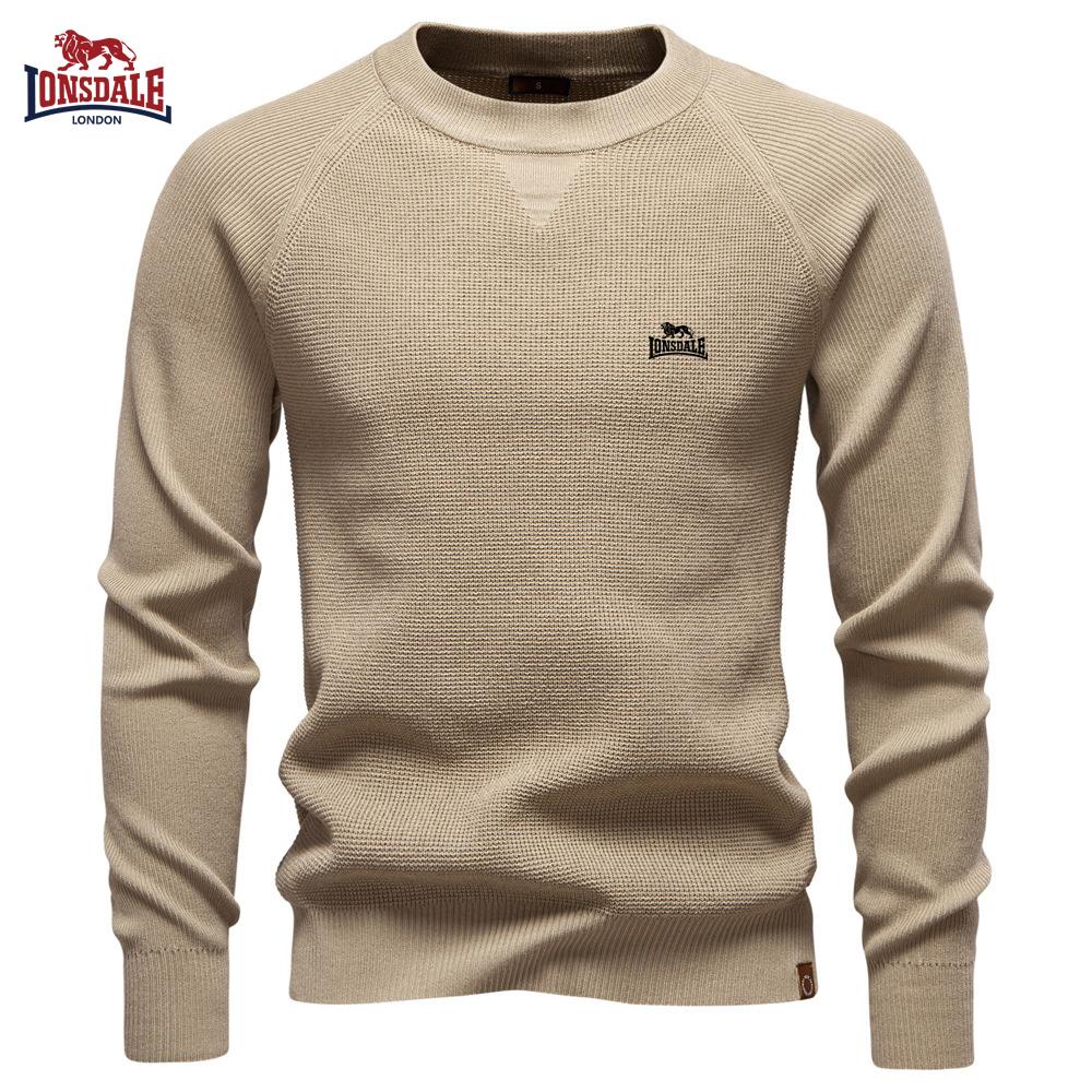 Lonsdale 2025 Осень-Зима Вышивка Новый Модный Однотонный Свитер с Круглым Вырезом Мужской Высококачественный Повседневный Вязаный Мужской Свитер M