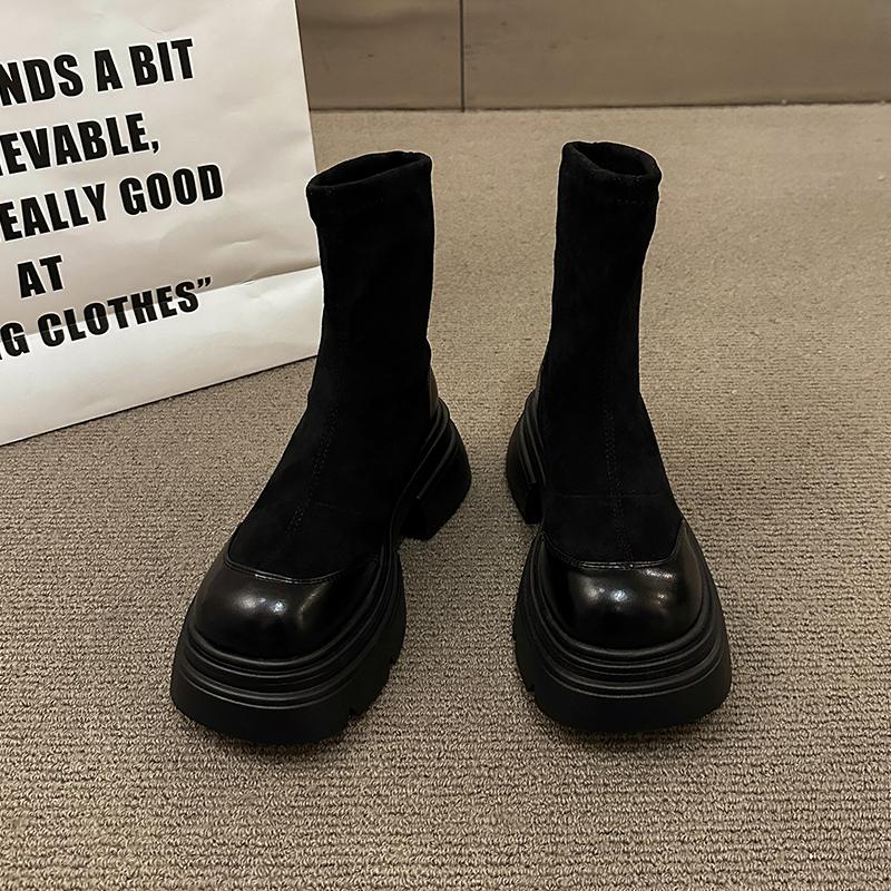 Suede Flats Women Ankle Boots Mid Heels Fashion Shoes Woman Brand 2025 Trend Pumps Goth Casual Walking Chelsea Snow Botas Mujer