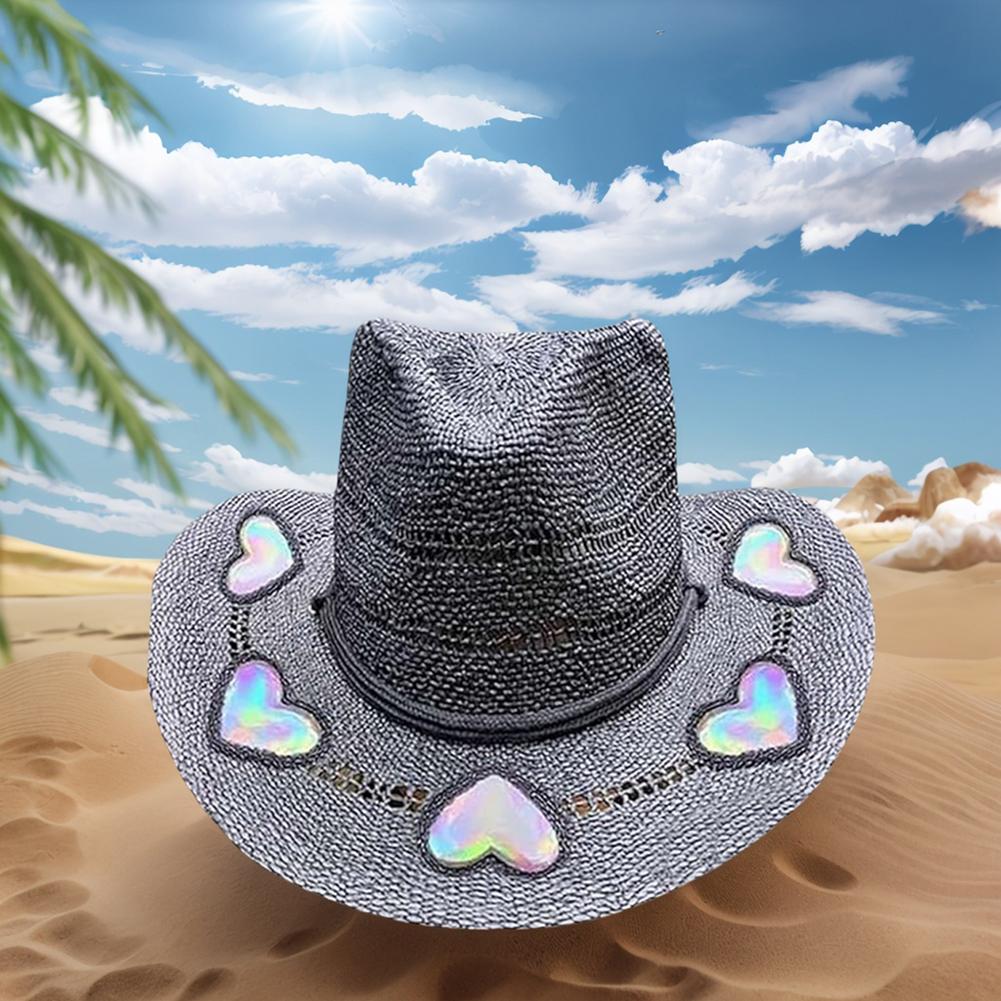 Straw Western Cowboy Hat for Women Girls Shapeable Cowgirl Hat Vintage Summer Woven Sun Hat for Music Festival Party Beach