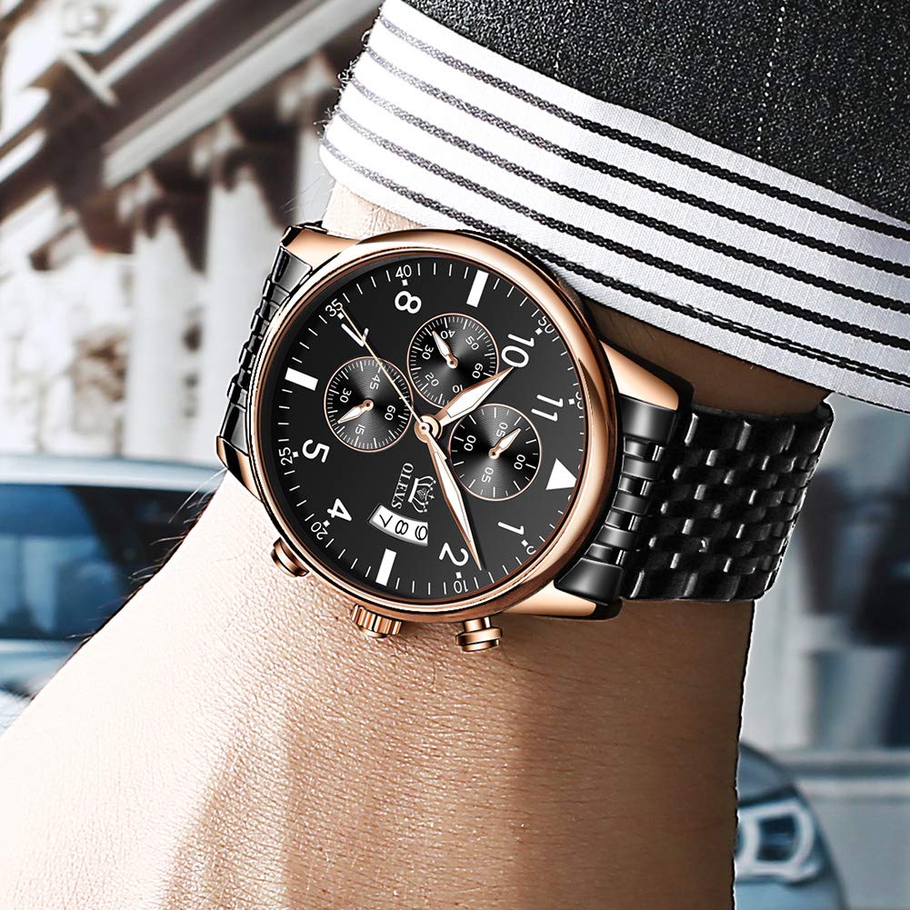 OLEVS Men's Business Watch with Metal or Stainless Steel Band, Analog Display, Stylish and Casual Watch