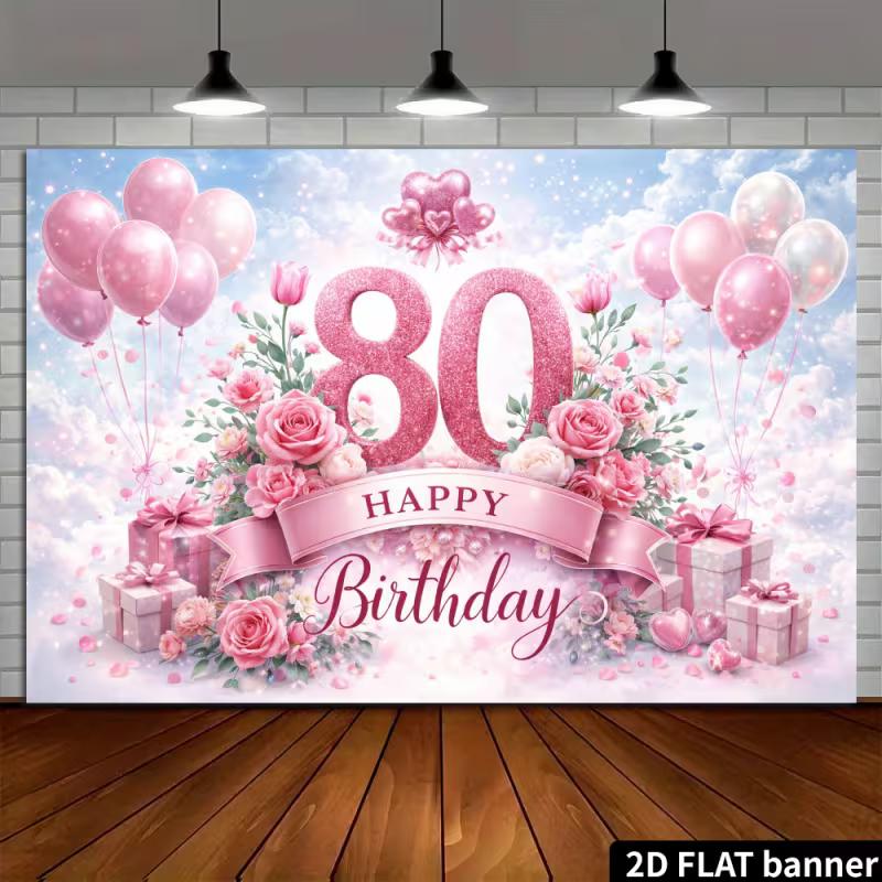 2D Sweet Pink Rose 80th Birthday Photography Backdrop