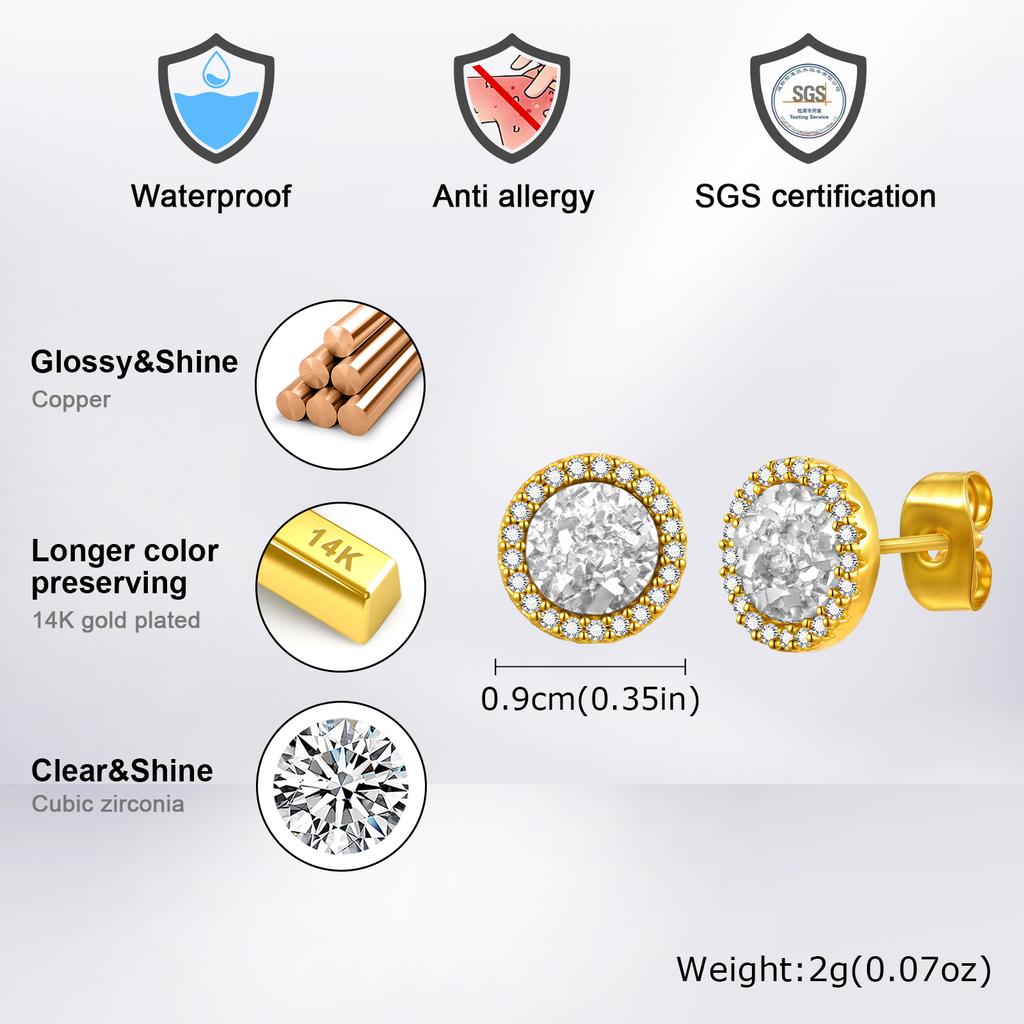 Shattered Zircon Stud Earrings for Men Boys,Anti Allergy Round Small Round Earrings,Minimalist Jewelry Gifts