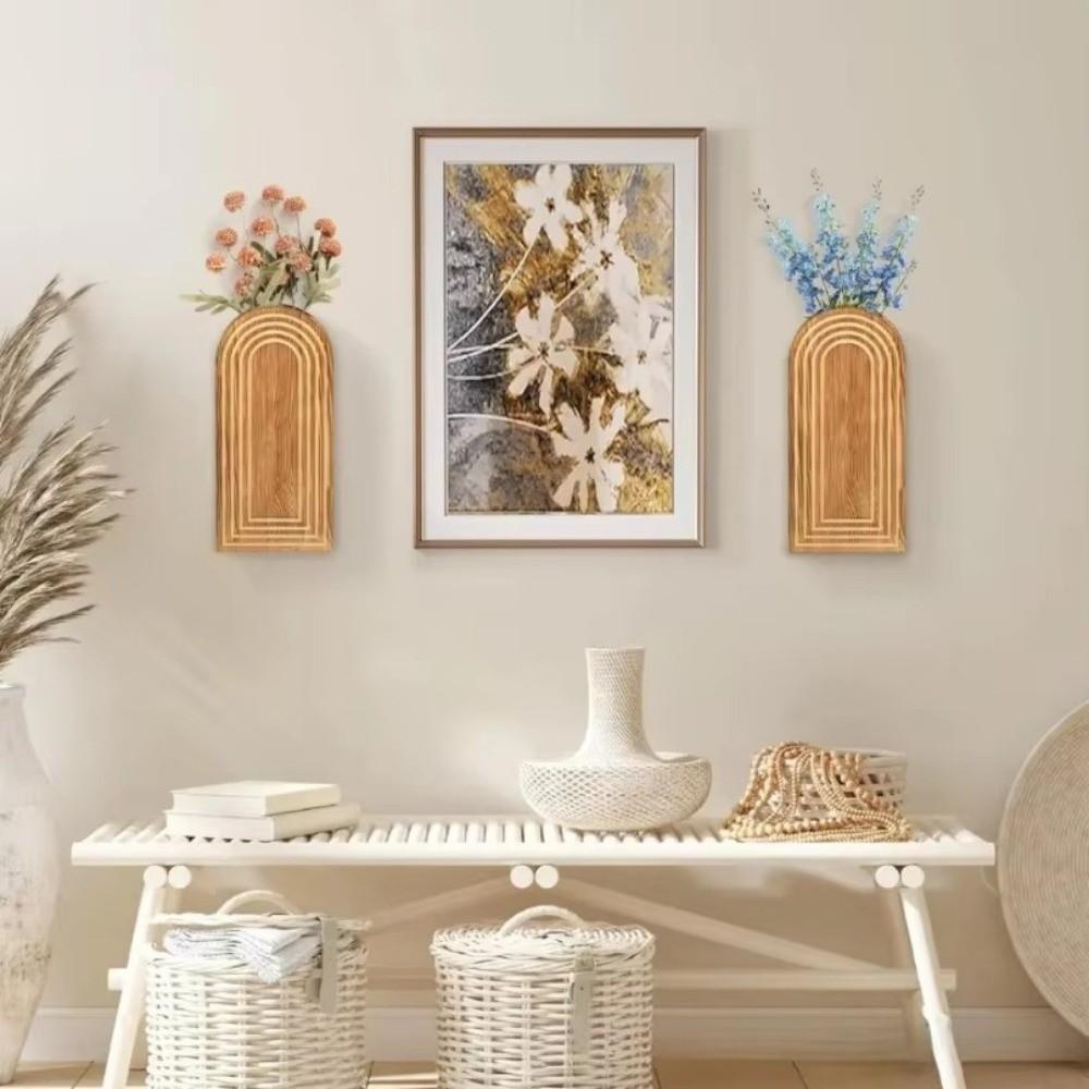 2PCS Boho Style Wooden Wall Planter Decorative Wall Flower Pot Hanging Flower Vase Home Decor