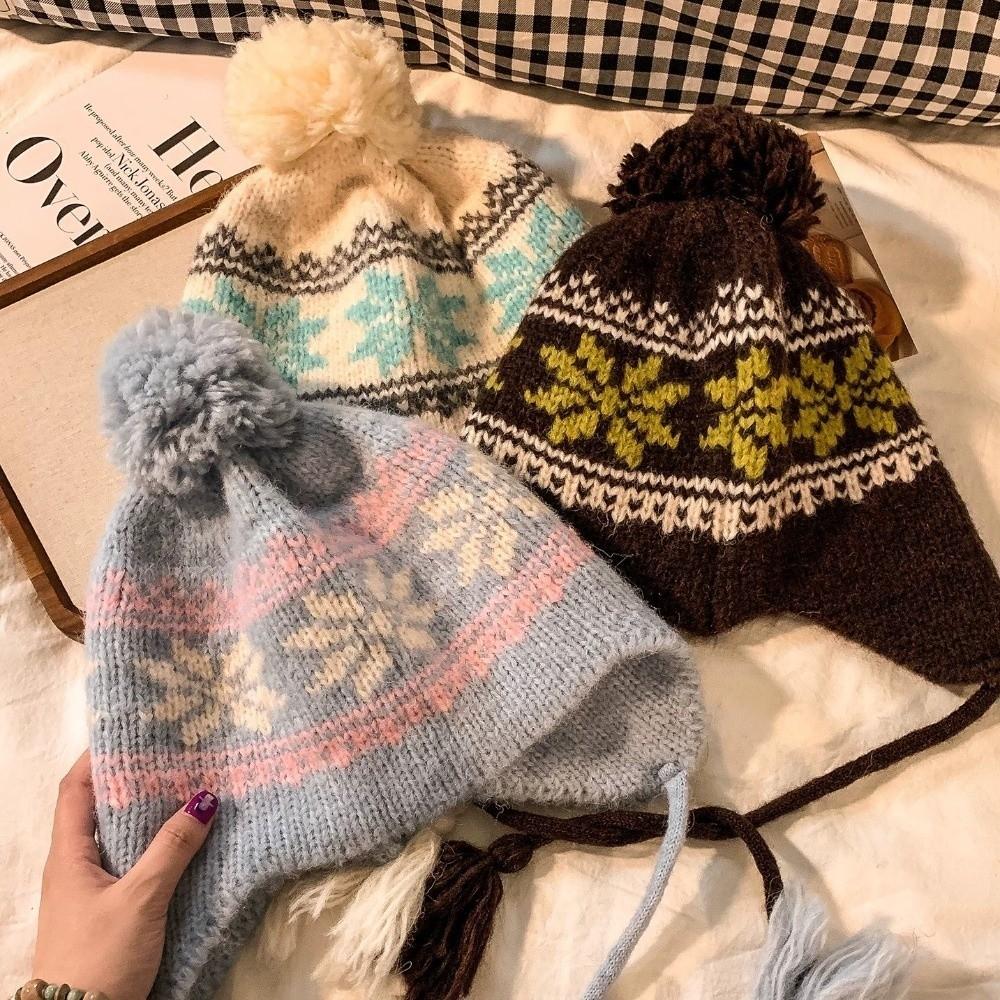 Warm Jacquard Woolen Hat Korean Style Beanies Cap Sweet Knitted Pullover Hat  Autumn
