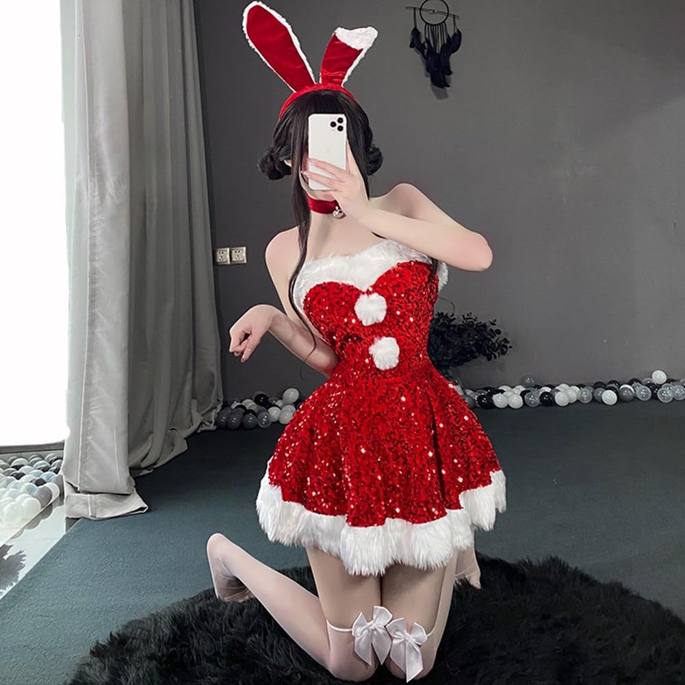 Christmas Cosplay Santa Costume One Piece Christmas Fancy Dress JK Uniform Skirt Cute Sexy Popular Santa Costume Adult Costume Santa Claus Bunny Girl