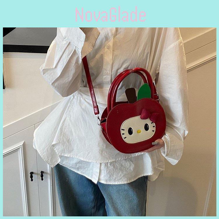 Adorable Sweet Hello Kitty Red Apple Design Mini Shoulder Bag For School And Outings