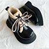 Fashion Round Toe Lace-up Chunky Snow Boots for Women Leather Plush Booties Comfortable and Elegant Footwear Autumn Winter Woman Shoes