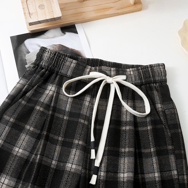 DIMANAF 2024 Autumn Long Pants Sweatpants Plaid Women Harem Elastic Waist Loose Pants New