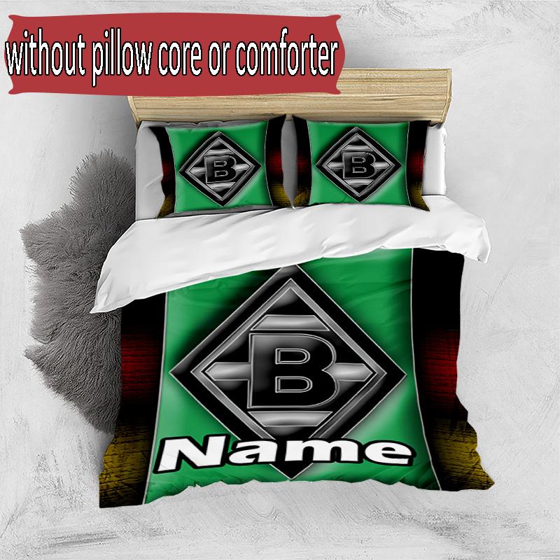 3pcs Duvet Cover Set (1*Duvet Cover + 2*Pillowcase, Without Core), Custom Name Borussia Monchengladbach Pattern Bedding Set, Home Bedroom Decor Gift