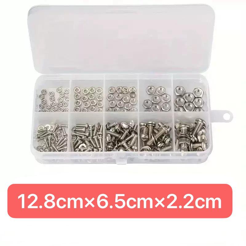 320-Piece Cross Round Head Bolt, Nut & Washer Set - M2 to M5 Sizes