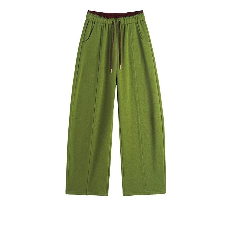 Women's Drawstring Wide Leg Pants Solid Color Casual Loose Fit Trousers
