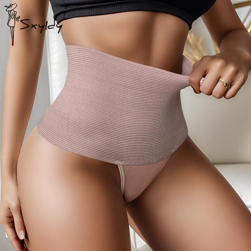 Womens High Waist Control Shaper Thongs Breathable Comfort Elastic Intimates Shapewear Panties Thongs High Waist Flat Belly