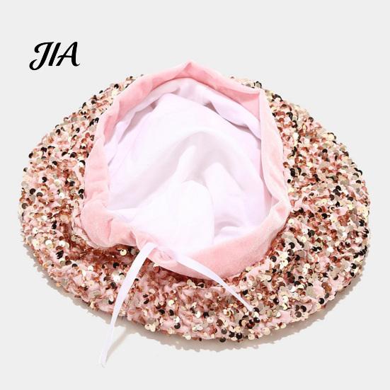 Sophisticated Daily Accessory Women Sequined Beret Hat, Sparkly Retro Artist Cap, Stylish Outdoor Fashion Headgear Adjustable Painter Cap for