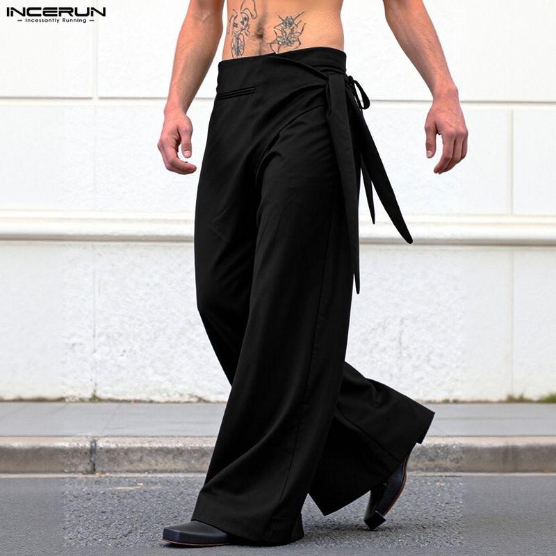 INCERUN Herren Lässige High Waist Reißverschluss Seitenstreifen Lässige Hose Hosen