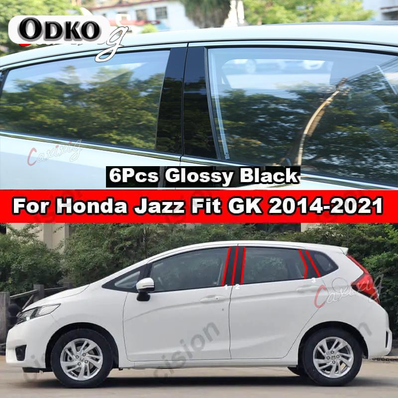 6Pcs Car Window Door Column B C D BC Pillar Post Cover Trim for Honda Jazz Fit GD GE GK GS GR 2001- Mirror Effect PC Sticker