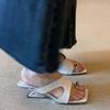 Special Heel Slippers Women's Summer New Square Toe Open Toe Metal Cover Toe Cutout Non-Slip Flip Flops
