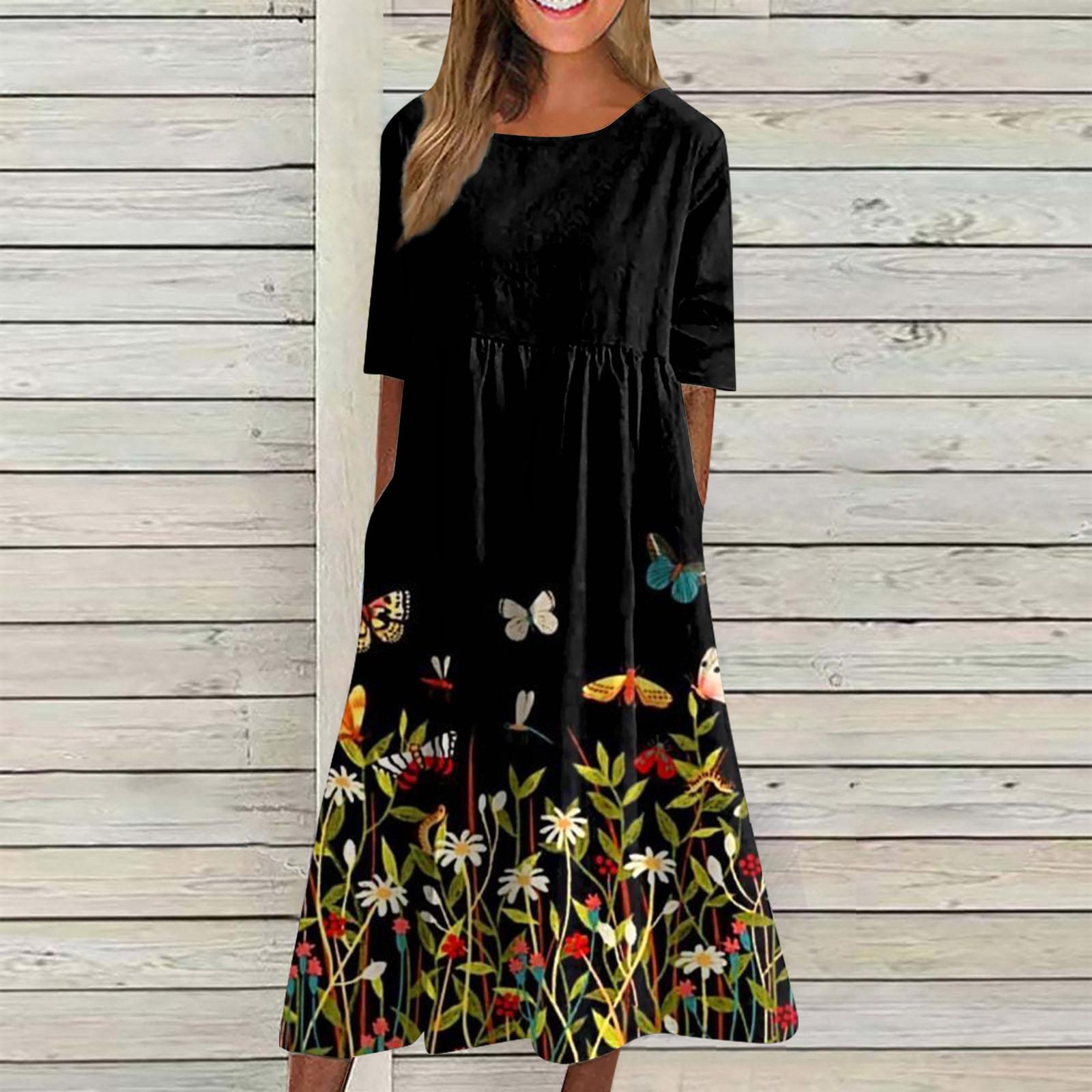 Модное женское повседневное свободное платье с круглым вырезом и модным принтом — фото 9