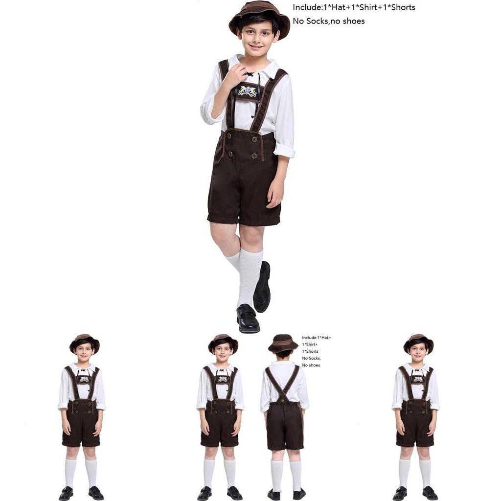 Elegant Children's German Oktoberfest Stage Costume With Hat For Halloween Cosplay