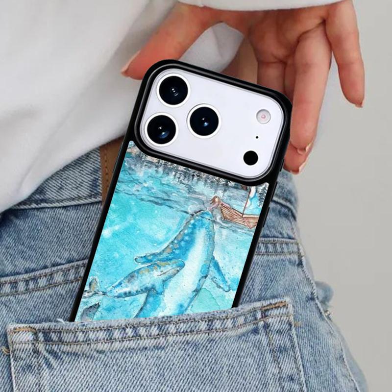 Beautiful Blue Whale Painting Soft Phone Case for iPhone 16e 15 14 13 12 17 Pro Max Plus Air 17pro Cover Coque