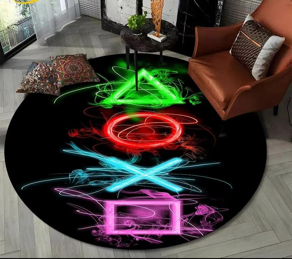 Cartoon Game Controller Round Carpet Non Slip Circle Child Play Mat Washable Rugs for Gamer Bedroom Decor Entrance Doormats
