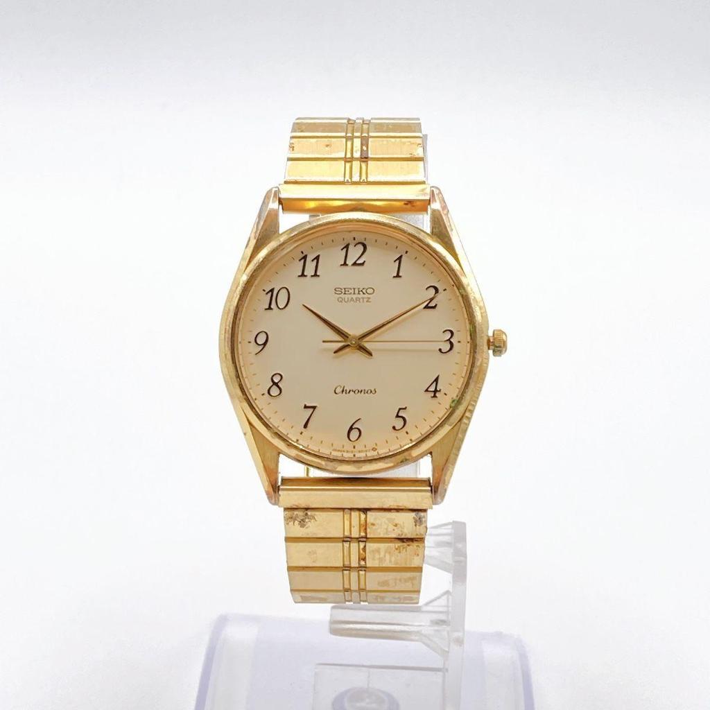 Used 373 SEIKO Chronos Watch Men's Quartz New Battery Gold