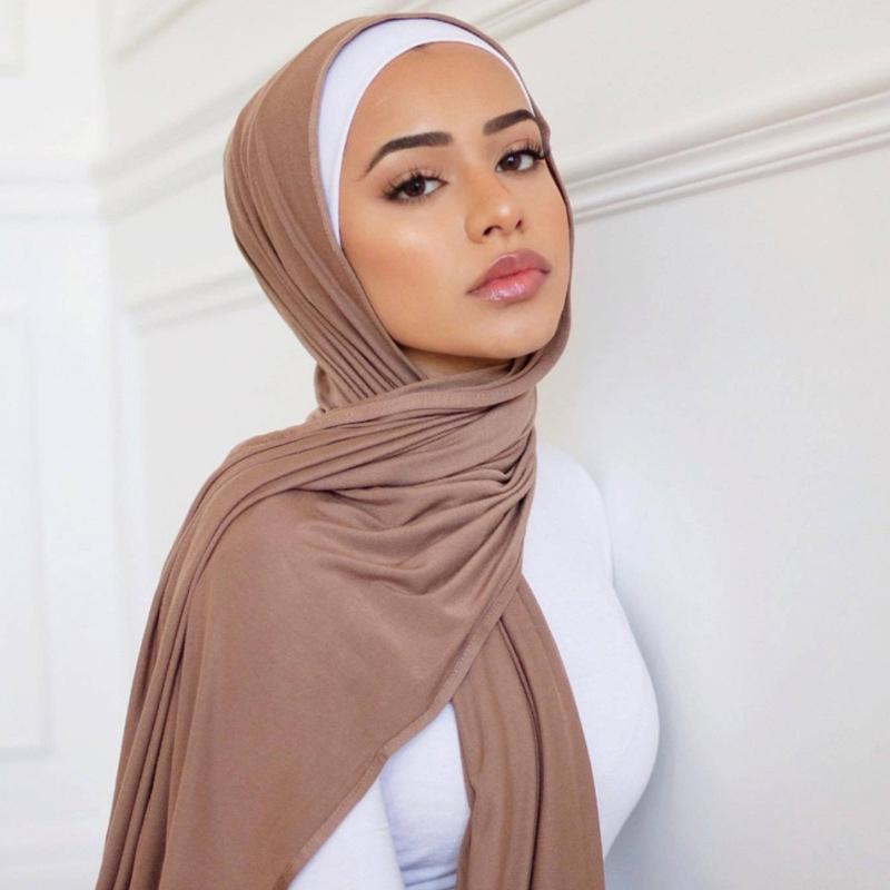 Eenvoudige Katoenen Jersey Hijab Stretch Sjaal Dames Moslim Sjaal Grote Maat Lange Sjaal Mode Ramadan Hoofdband Turban 180*80Cm