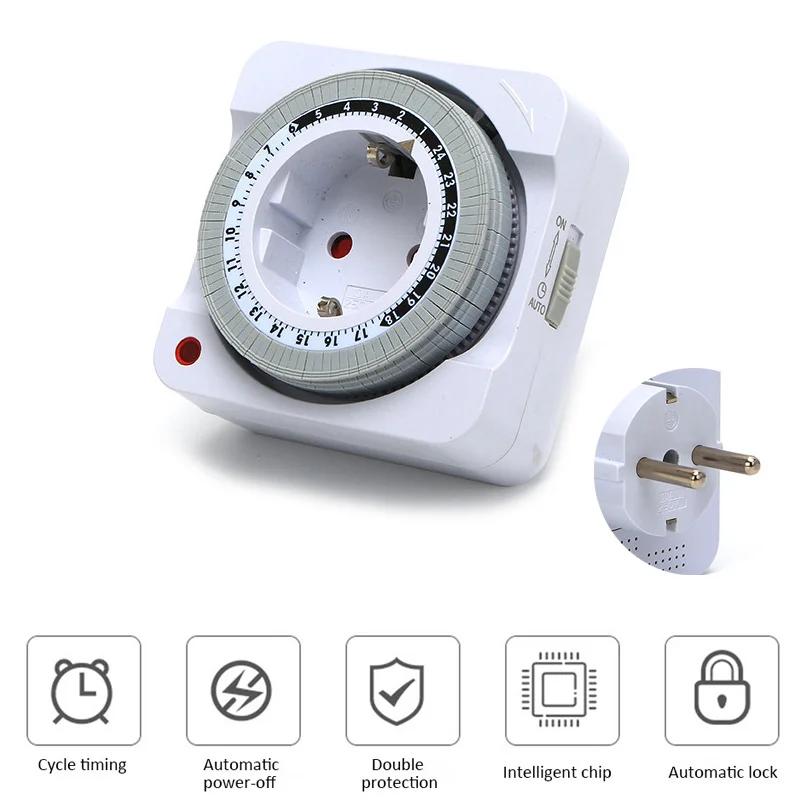 EU Plug 24-Hour Mechanical Timer Switch Smart Countdown Indoor Socket Automatic Power-Off Cycle Timing Switch