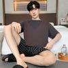 "2024 Men's Thin Cotton Short-Sleeve Pajama Set - Summer Style, Large Sizes Available"