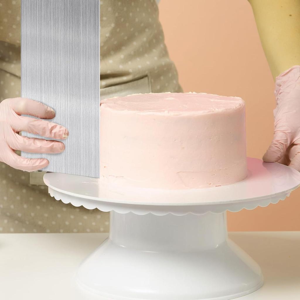 Simarro 3 Pieces Stainless Steel Cake Scraper, 9 Inch Large Double Sided Patterned Edge Stripe Wave Edge Smoother Cake Scraper Icing Smoother Tools
