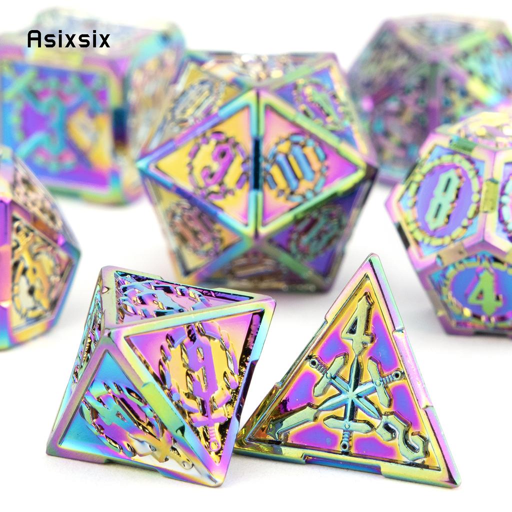 7 Pcs Colorful Double Swords Metal Dice Solid Polyhedral Dice Set Suitable for Role-Playing RPG  DND Pathfinder Board Game