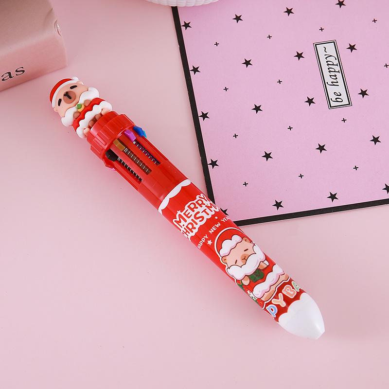 Cute Cartoon Christmas Ten-color Ballpoint Pen with Santa, Reindeer, and Snowmen