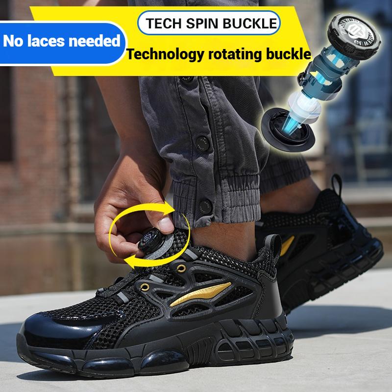 Men Safety Boots Puncture and Smash Resistant Lightweight Sole Breathable Rotary ButtonWork Shoes Indestructible Safety Shoes
