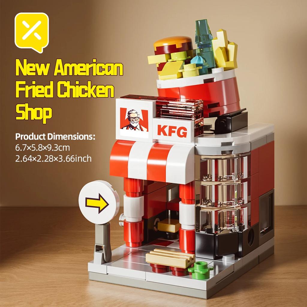 DIY Street Store Building Blocks Model Children Educational Toys Fast Food Restaurant Coffee Shop Puzzle Assembled Birthday Gift