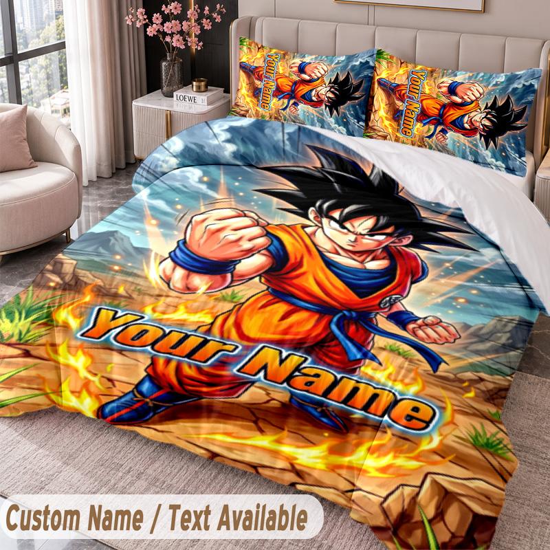 Custom Name Text 3Pcs Bedding Set Dragon Ball Duvet Cover And Two Pillowcases