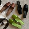 Fashion Luxury Satin Design Mules Shoes for Women Summer Sexy Square Head Strange Low Heel Slide Sandals Elegant Comfort Dress Slippers