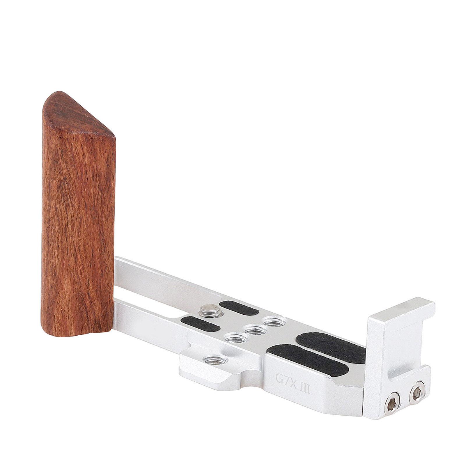 

L Shape Bracket Wooden Hand Grip with Quick Release Baseplate Fit for G7X II III Silver серебряный